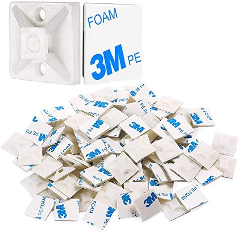 XHF 500 PCS 3/4" White Self Adhesive Cable Zip Tie Mounts Wire Cable Clips Holders Management Anchors Organizer Holders Squares(HS-101S) by XHF