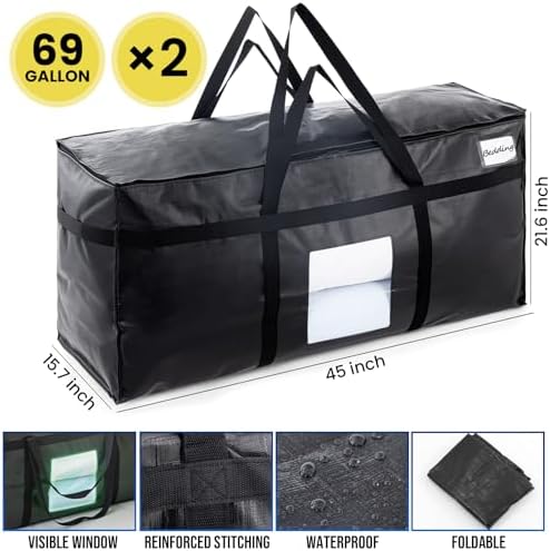 TAILI 2 Pack 69 Gallon Extra Large Storage Bags with Visible Window,Black - Image 6
