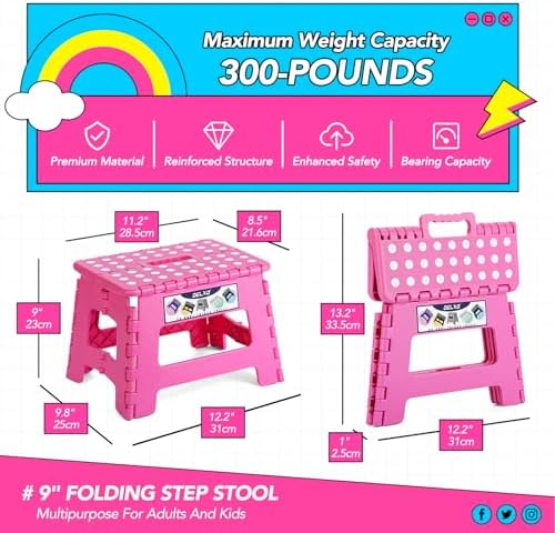 Delxo 9 Inch Kids Step Stool,300 Lbs Folding Step Stool for Toddler Pink - Image 2