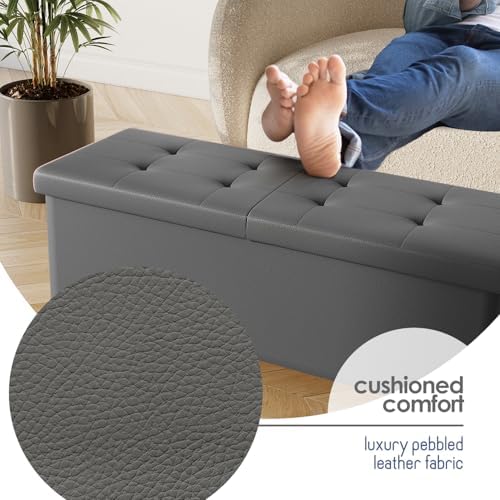 Storage Ottoman Bench with Bins, 43-in Storage Bench for Bedroom End of Bed, Folding Foot Rest Ottoman for Living Room Max 660lbs, Faux Leather Ottomans, Grey - Image 7