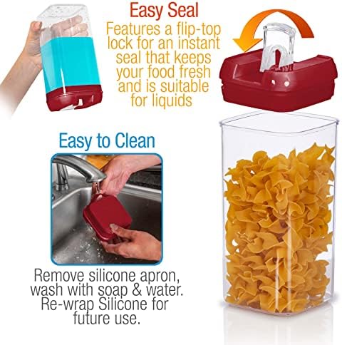 Set of 7 Airtight Food Storage Containers - Pantry Organizer Bins, BPA Free Plastic Containers plus Dry Erase Marker and Labels, Red - Image 5