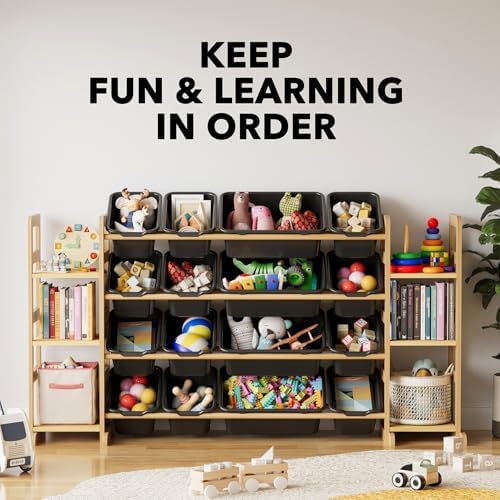 SpaceAid Toy Storage Organizer with 6 Shelves and 16 Bins, Toy Organizers Storage Bookshelf, Kids Bin Shelf Toys Box Bookcase for Bedroom Playroom Organization Room Decor, True Black - Image 6