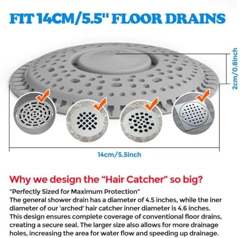 Zaa Shower Drain Hair Catcher Silicone Flat Floor Strainer Protector, 2 Pack Gray Weighted Flat Shower Drain Protectors, Traps Hair Before Clogs, Easy to Clean in Seconds - Image 4