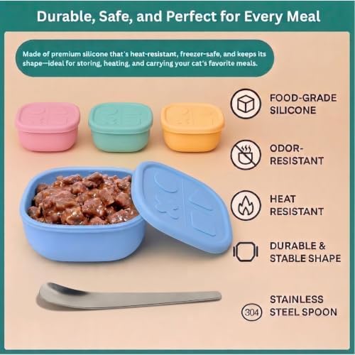 2ME Airtight Pet Wet Food Storage Containers with Lids (4-Pack, 12oz) - Silicone Meal Prep Kit for Dog & Cat Food - Freezer, Microwave & Dishwasher Safe - with Stainless Steel Scoop - Image 5