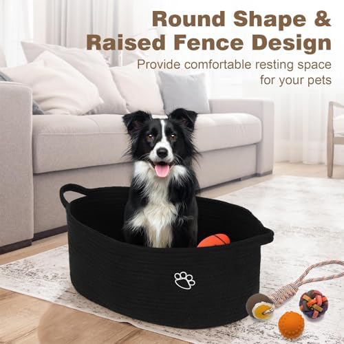 Optish Dog Toy Basket, 30L Toy Box and Bin for Dog Cat Storage, 19.7" X 11" X 7.9" Large Woven Rope Basket for Blankets, Living Room, Bedroom, Black - Image 4