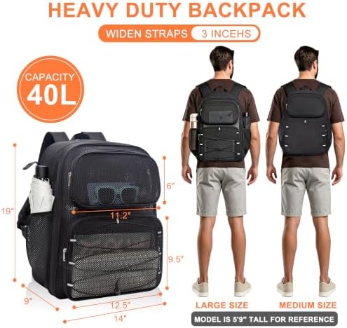 Bagenius Heavy Duty Mesh Backpack, 30L See Through Large Capacity Beach Bag - Image 2