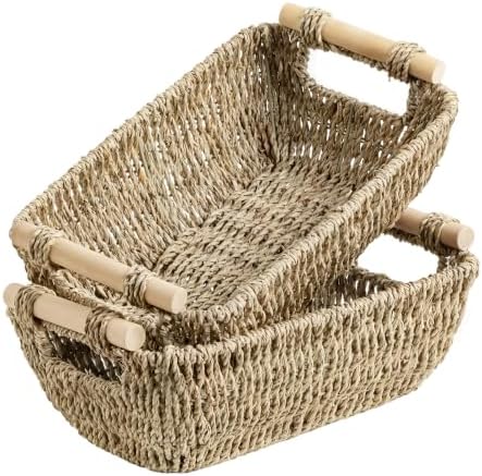 StorageWorks Small Wicker Baskets for Organizing, Seagrass Baskets, 2 Pack by StorageWorks
