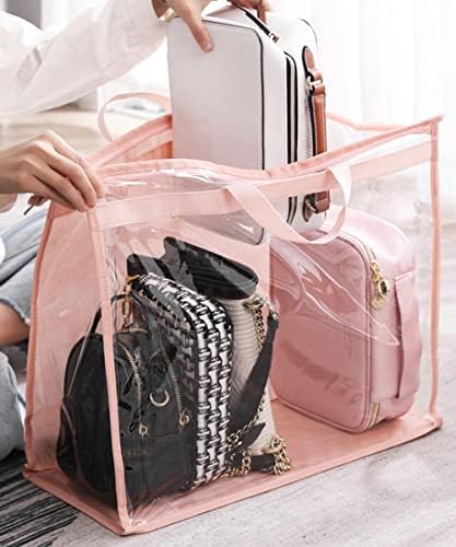 Handbag Dust Bags Clear Purse Storage Organizer for Closet Small to Extra Large Handbags Dust Free Bags Hanging Zipper Storage Bag with Hooks, (Pink, 4 Sizes-8PCS) - Image 2