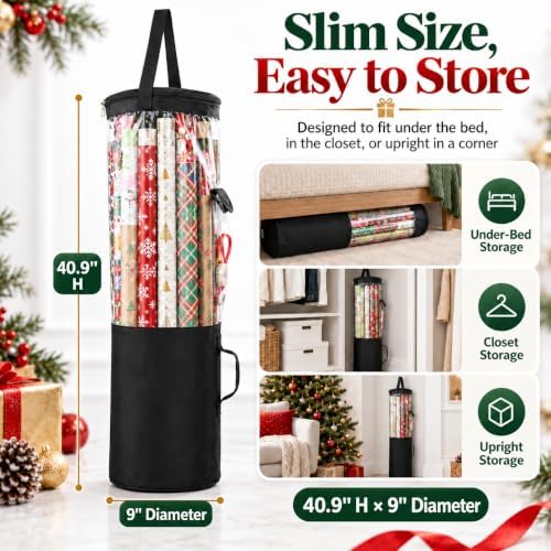 Freegrace Gift Wrap Organizer - Wrapping Paper Storage Bag 40.9" Under Bed - Image 2