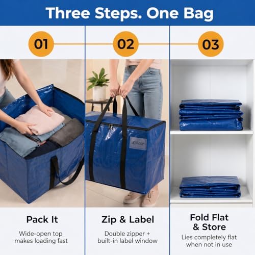 ClearSpace Heavy Duty Moving Bags or Storage Bins with Lids, Blue, 8 Pack - Image 5