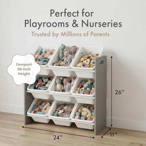 Humble Crew Kids Toy Organizer with 9 Bins, 3 Tier Storage for Playroom - Image 3