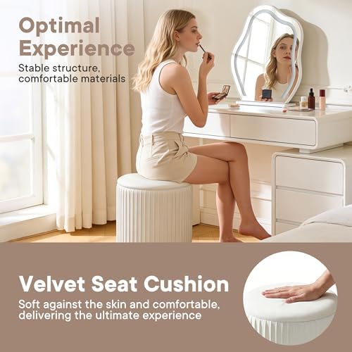 DUMOS Round Ottomans with Storage, Vanity Stool, Foot Stool, Set of 2 - Image 4