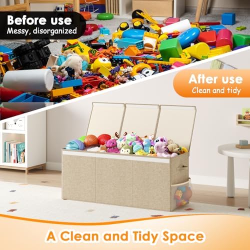 150L Extra Large Toy Storage Box with Lid, Foldable Toy Chest Organizer - Image 5