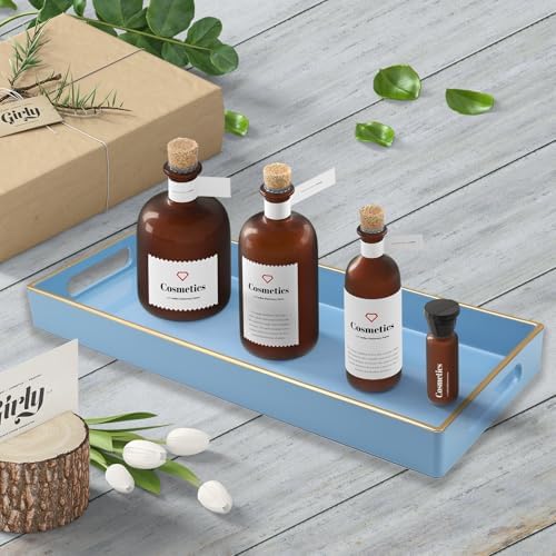 Blue Bathroom Vanity Tray for Countertop, Small Plastic Toilet Tank Versatile Storage & Organization Tray for Makeup, Perfume, Desk, Kitchen, Candles, 13.7"x6"x1.4", 35BL - Image 5