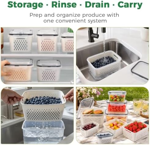 Fruit Storage Containers for Fridge: 5 Pcs with Removable Colander - Image 3