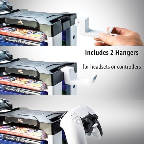 ADZ Universal Game Holder – 46 Game Storage Tower Rack for PS2 PS3 PS4 PS5 PSP Xbox 360 Xbox One Series X Wii Switch Games DVD and Blu-Ray Disks. Includes 2 Controller Mounts (White) - Image 5
