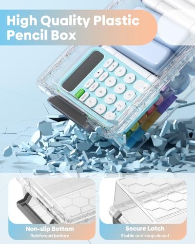 BiuLeon 8 Pack Large Pencil Box Set, Plastic Clear Pencil Case Marker Organizer, Crayon Box Craft Organizers, Stackable Storage Containers with Lid for Pen, Art and Craft Supplies(Grey) - Image 3