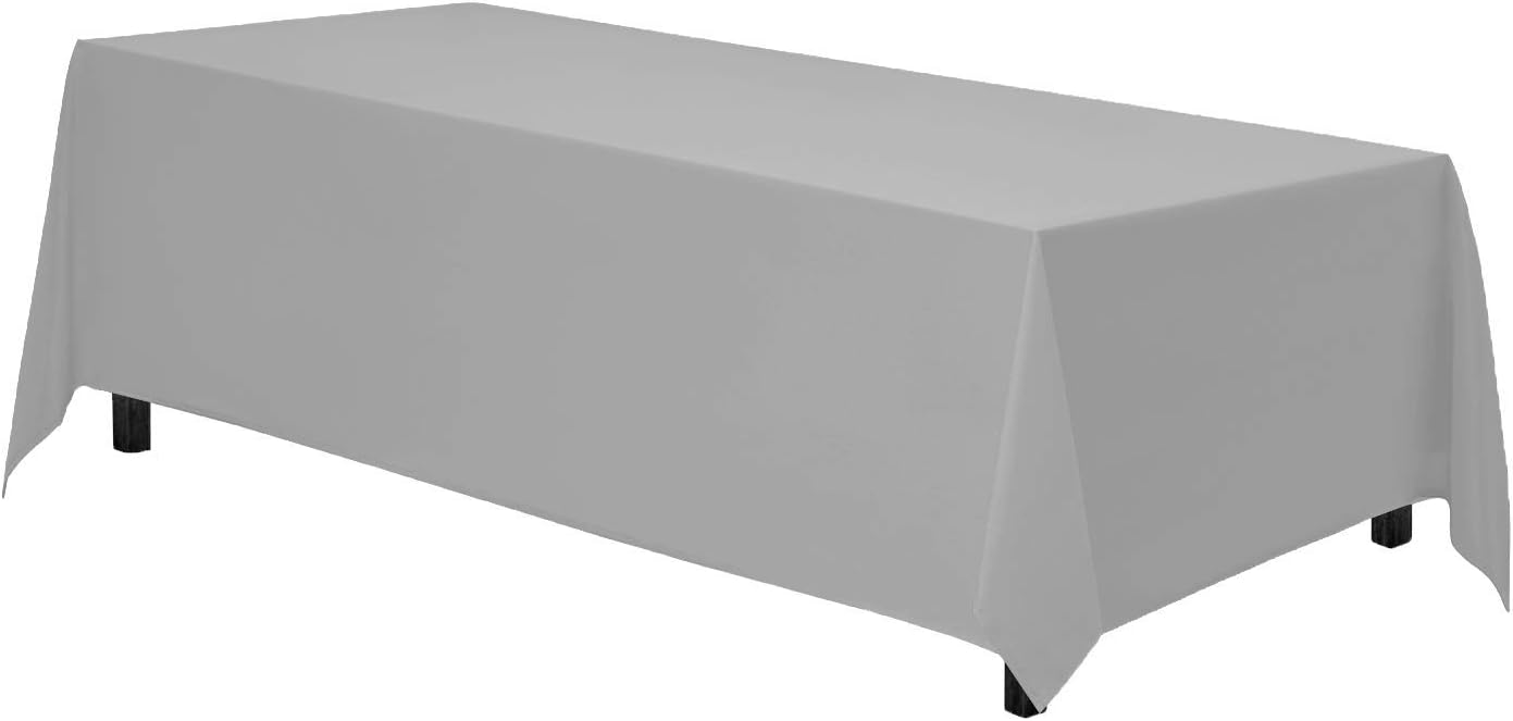 Gee Di Moda Rectangle Tablecloth - 90 x 156 Inch Silver Table Cloth for 8 Foot Table with Floor-Length Drop - Heavy Duty Washable Fabric - 8 Ft Buffet Table, Holiday Party, Wedding & Baby Shower