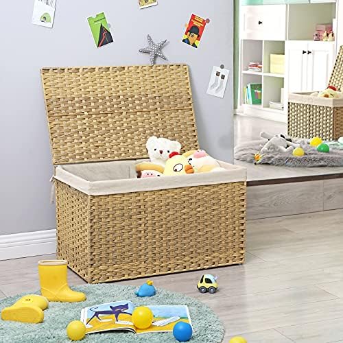 SONGMICS Woven Storage Basket with Lid, 42.3 Gallon (160L), Foldable - Image 2