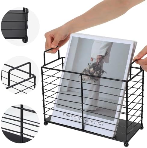 Metal Magazine Rack Floor, Wire Magazine Rack Storage Organizer with Handles - Iron Wire Black Folder Stand Holder for Home Office Bathroom Bedroom Living Room - Image 3