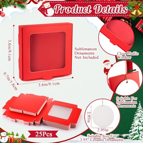 Dunzoom 25 Pcs Christmas Sublimation Blanks Ornament Gift Box, Red - Image 2