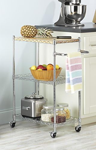 Whitmor Supreme Kitchen and Microwave Cart Wood & Chrome 13.25 x 27.5 x 33.5 inches - Image 2