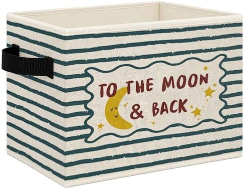 to the Moon and Back Kids Nursery Foldable Storage Bins Box with Handles, Retro Blue Striped Playroom Collapsible Toys Books Clothes Organizer Basket for Kids Nursery Room Bedroom Bathroom by Mcehtle