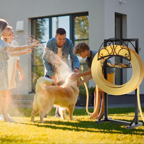 Garden Hose Holder with Storage Basket and Tool Hooks, Heavy-Duty Metal Hose Hanger Garden Hose Storage Holds 151Ft Hose, Rustproof Freestanding Water Hose Holder for Outside, Yard, Lawn - Image 7