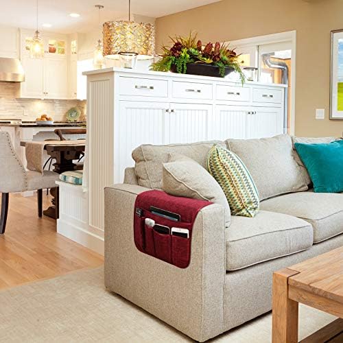 Sofa Armrest Organizer Non-Slip Remote Control Holders for Recliner Couch Chair Armchair Caddy with 5 Pockets for Table,Cell Phone,Ipad,Magazines,Books (Winered, 13 x 35 Inch) - Image 5
