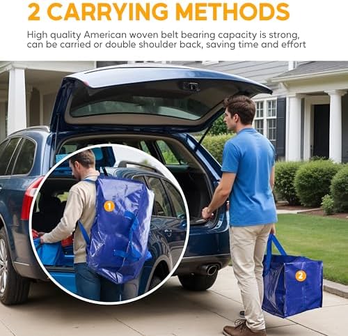 HealSmart 8 Pack Extra Large Moving Bags with Zippers & Carrying Handles, Heavy-Duty Storage Tote Moving Boxes for Dorm Room Essentials Storage Bags, Blue - Image 4