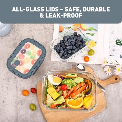 Liuruiyu 10 Pack Glass Food Storage Containers with Glass Lids, Airtight Meal Prep Containers, Leak-Proof Bento Boxes for Microwave, Oven, Freezer & Dishwasher, BPA-Free - Image 2