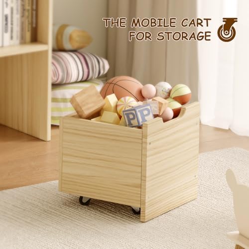 Toy Storage Organizer with Stuffed Animal Storage, Solid Pine Wooden Toy Organizer & Stuffed Animal Zoo, 4 Cubes Shelf with 2 Movable Drawers, 4 -in-1 Book Shelf for Kids Room, Playroom, Nursery - Image 7