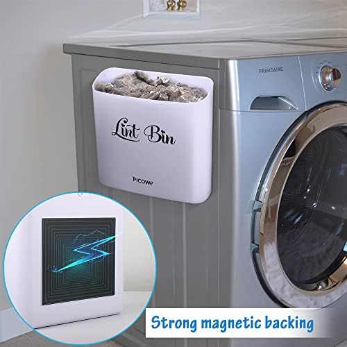 Picowe Magnetic Laundry Storage, Large Lint Holder Bin for Laundry Room, Space-Saving Trash Container Hanging on Dryer, Washer or Wall Mount (Gray White) - Image 3