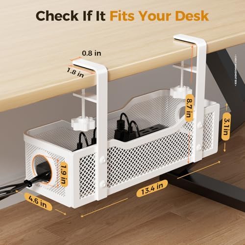 2 Pack Under Desk Cable Management Box White, Cinati 26.8" Wire Organizers No Drill, Cord Organization Tray with Clamp for Office, Home - No Damage to Desk - Image 5