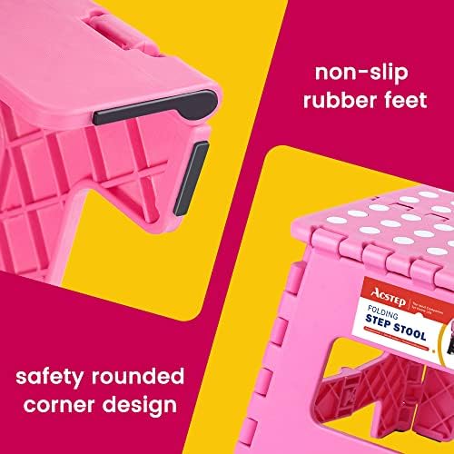 ACSTEP 9" Folding Step Stool for Kids, Holds 300 lb Foldable Stools, Pink - Image 2