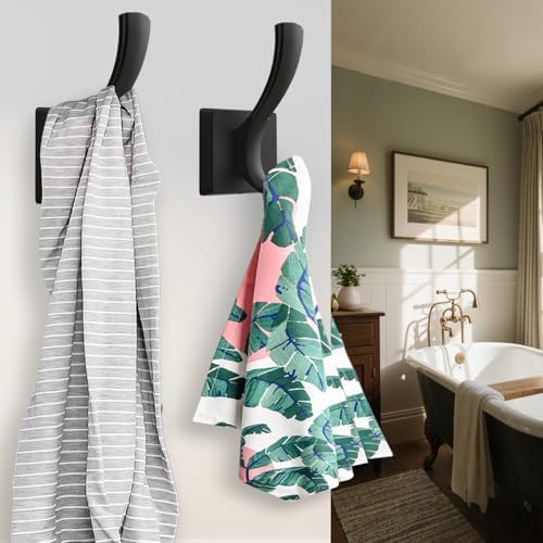 TOFIIGREM 3 Pack Black Towel Hooks, Towels Robe Holder for Bathroom Coat Hooks for Wall Hanging Key Hat Backpack (3 Pack, Black) - Image 3