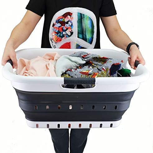 SAMMART 41L (10.8 gallon) Set of 2 Collapsible 3 Handled Plastic Laundry Basket-Foldable Pop Up Storage Container/Organizer-Space Saving Hamper/Basket (2, Black) - Image 6