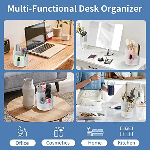 Desk Pencil Pen Holder, 3 Slots 360-Degree Spinning Organizers, Desktop Storage Stationery Supplies, Cute Cup Pot for Office, School, Art Supply, Kids - Clear - Image 5