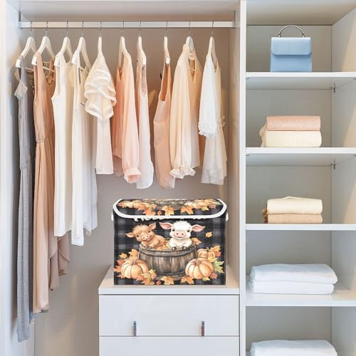 Cute Highland Cow Storage Bins with Lids and Carrying Handle,Foldable Storage Boxes Organizer Containers Baskets Cube with Cover for Home Bedroom Closet Office Nursery - Image 6