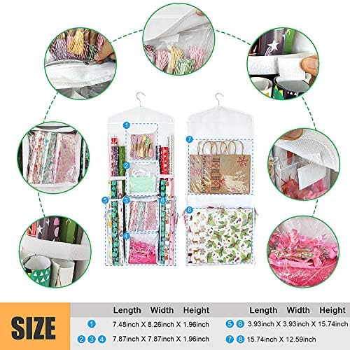SumDirect Double-Sided Gift Wrap Organizer - White Hanging Wrapping Paper Gift Bag Storage Holder Pockets - Image 3