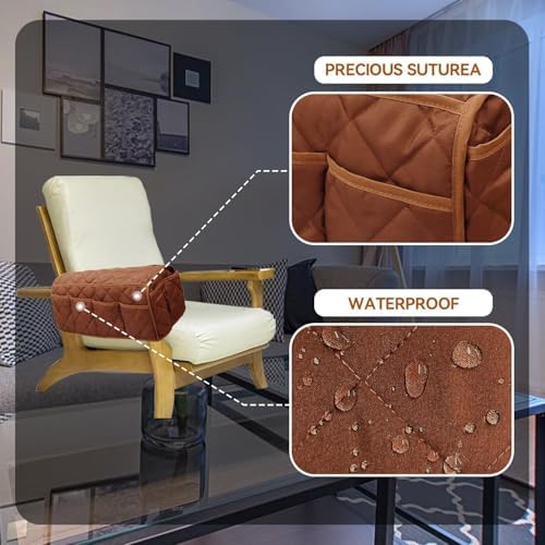 MEHIDFY Armchair Caddy Remote Control Holder for Couch Recliner Armrest Organizer Non Slip Couch Arm Covers for Sofa with 14 Pockets Storage for Magazine, Tablet, Phone, iPad (Brown 2pcs) - Image 6