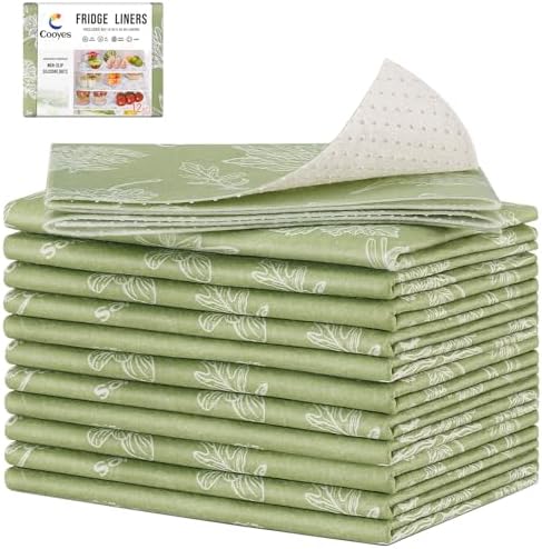 Cooyes Large Refrigerator Liners for Shelves, 12 Pack, 17.7" × 24", Fridge Drawer & Shelf Liners for Kitchen Cabinets Non-Adhesive, Breathable Cloth Material, Keep Produce Fresh Longer, Sage Green by Cooyes