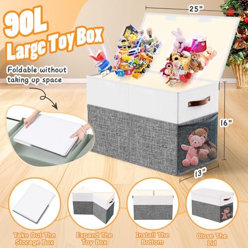 Large Toy Storage Box with Lid & Dividers, Kids Toy Chest, Gray and White - Image 2