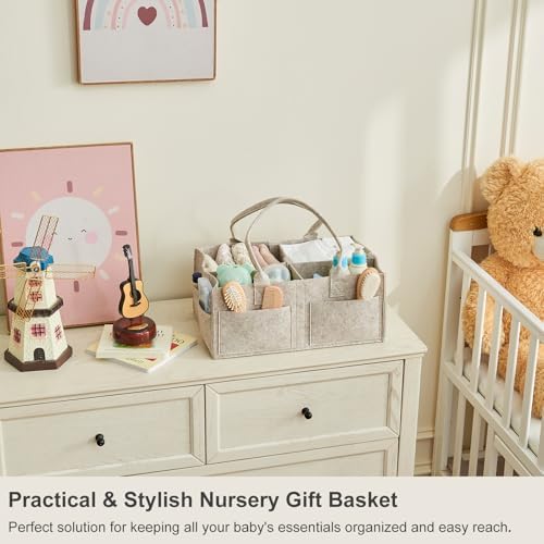 Upgraded Baby Diaper Caddy Organizer, Portable Nursery Storage Bin with Handle, Side Pockets Car Organizer for Diapers and Baby Wipes Essentials, Registry Gift Baskets (1Pcs-Large-Oatmeal) - Image 6