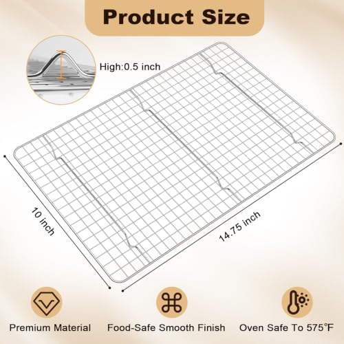 Briout 2PCS Cooling Racks for Cooking and Baking,10"x14.75"Wire Rack,Silver - Image 6