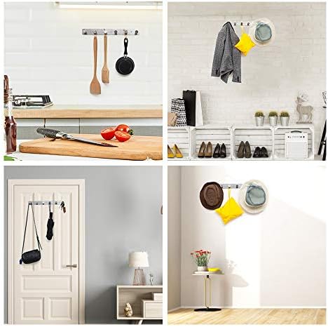 Coat Rack Wall Mounted Adhesive & Screw in, Stainless Steel Metal Coat Hooks for Door, Hook Rail with 6 Round Hangers for Hanging Hat Towels Clothes, Silver - Image 4