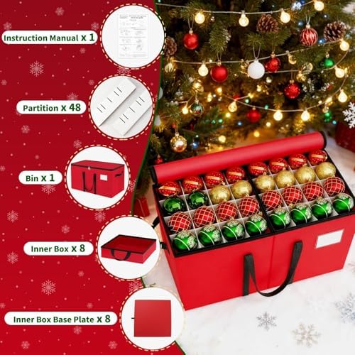 Christmas Ornament Storage Box, 8 Individual Trays with Handles, Red - Image 4