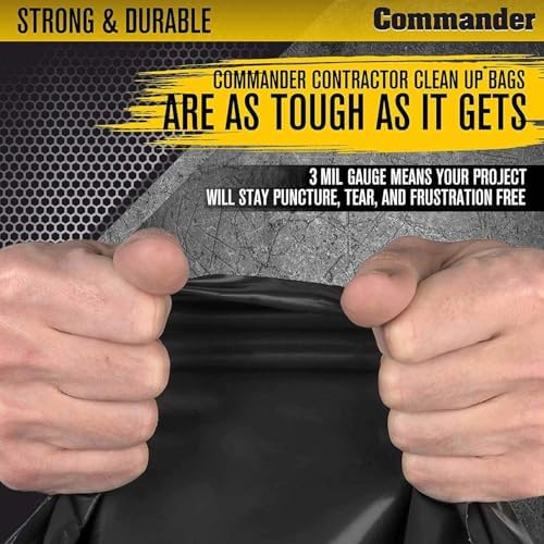 Commander 55 Gallon 3 MIL (eq) Heavy Duty Contractor Bags with Flap Ties - 36" x 56" with flaps - For Contractor,Industrial,& Outdoor,(Pack of 20) - Image 3