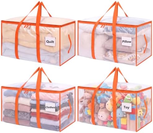 4 Pack 93L Extra Large Heavy Duty Clear Moving Bags 200LBS, Orange Edges by Dntorx