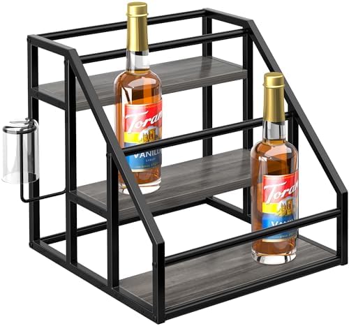 Coffee Syrup Rack Organizer, Spice Racks, Syrup Bottle Holder Stand for Coffee Bar, 3-Tier 12 Bottles Storage Shelves for Syrup, Wine, Dressing for Kitchen Countertop, Grey by HOME